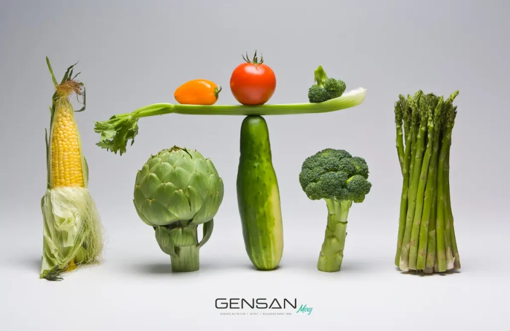 verdure posizionate in equilibrio