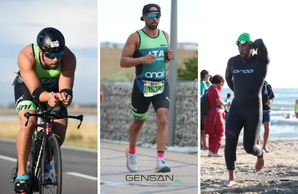 atleta durante le tre frazioni del triathlon